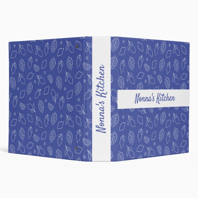 Personalized Hand Drawn Italian Lemons Blue Binder (Background)