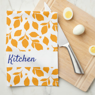 Personalized Hand Drawn Italian Yellow Lemons Kitchen Towel