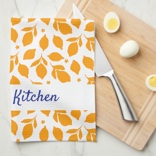 Personalized Hand Drawn Italian Yellow Lemons  Kitchen Towel (Quarter Fold)