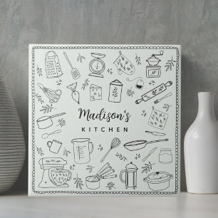 Personalized Hand Drawn Kitchen Cooking Utensils  Tile