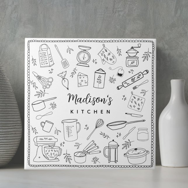 Personalized Hand Drawn Kitchen Cooking Utensils  Tile (In situ)
