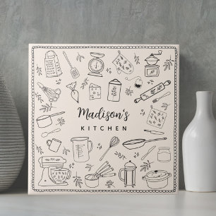 Personalized Hand Drawn Kitchen Cooking Utensils Tile