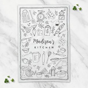 Personalized Hand Drawn Kitchen Cooking Utensils  Towel