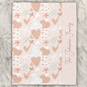 Personalized hand drawn, love, ribbons and hearts  fleece blanket