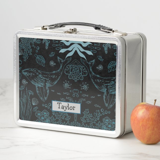 Personalized Hand Drawn Marine Life Metal Lunch Box (In Situ)