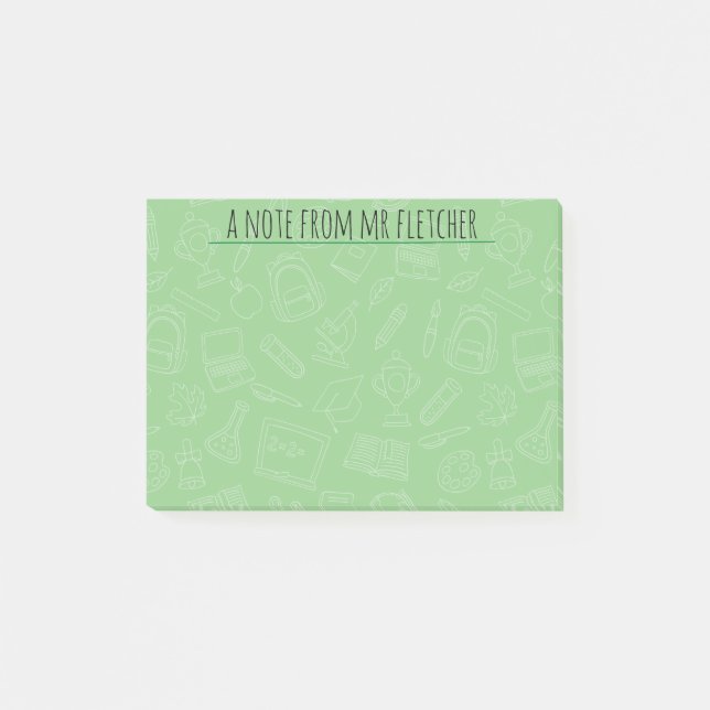 Personalized Hand Drawn School Supplies Pattern Post-it Notes (Front)