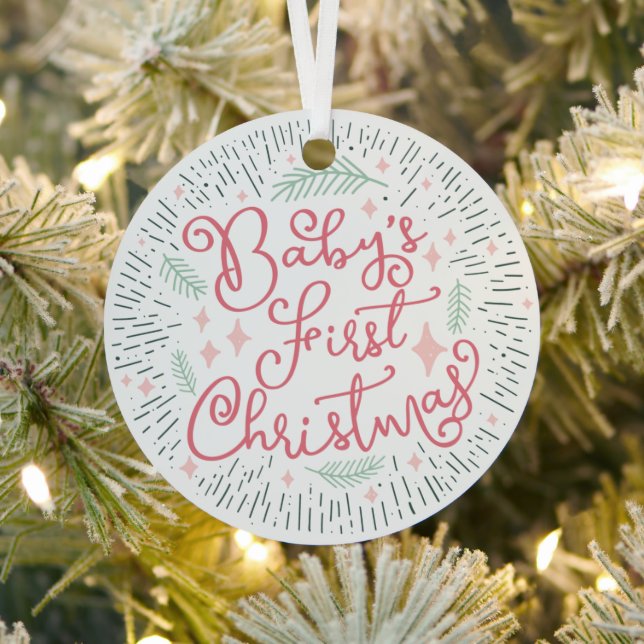 Personalized Hand Drawn Sketch Baby's First  Metal Metal Ornament (Insitu)
