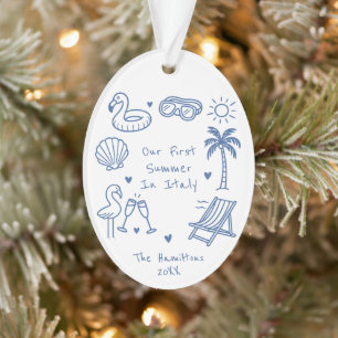 Personalized Hand Drawn Style Summer Vacation Ornament