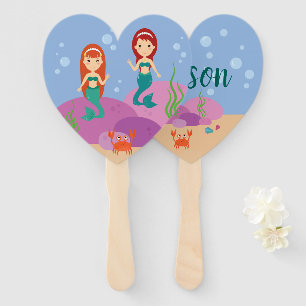 Personalized hand fan mermaid in summer sea