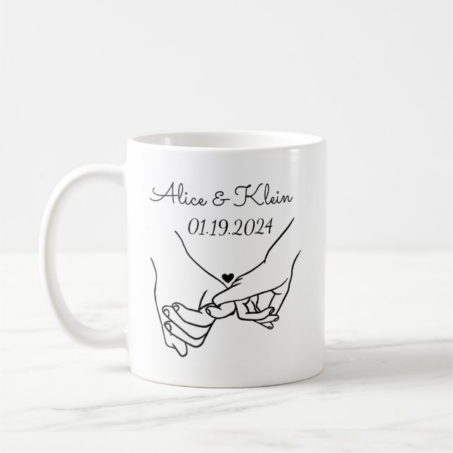 Personalized Hand-Holding Couple Names & Date  Coffee Mug (Left)