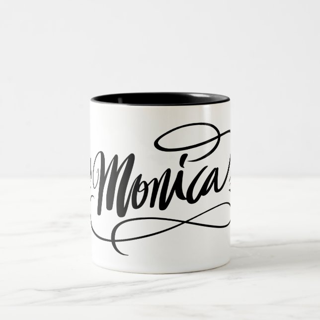 Personalized hand lettered mug with name Monica (Center)