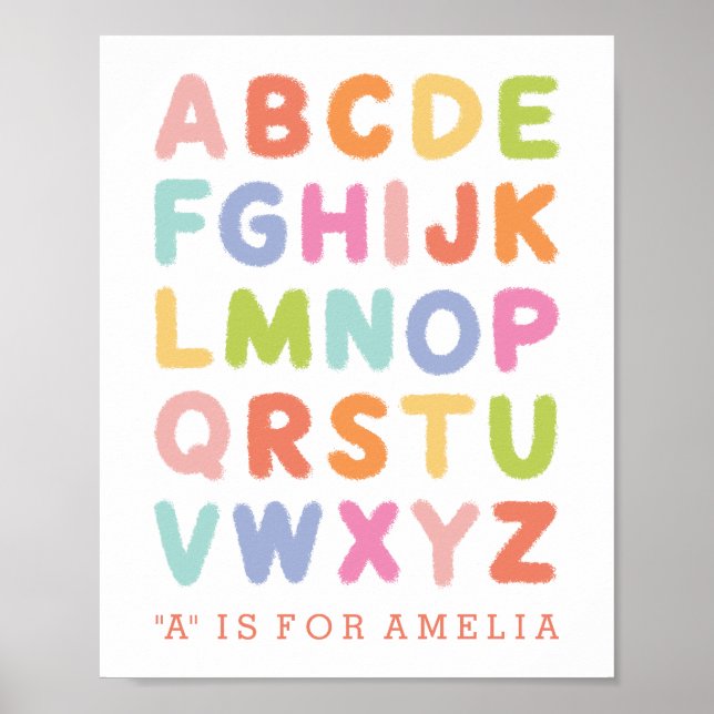 Personalized Hand Lettered Rainbow Alphabet Print (Front)