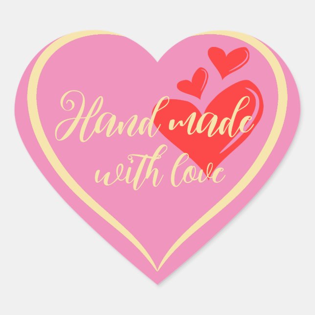 Personalized Hand Made With Love Text Heart Sticker (Front)