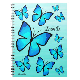 Personalized Hand-painted Blue Butterflies Ombre Notebook