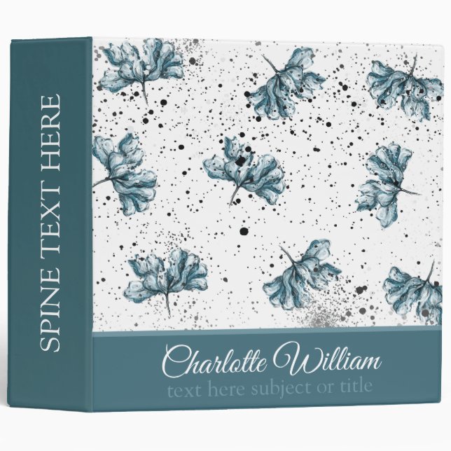 Personalized Hand painted blue Floral Binder (Front/Spine)