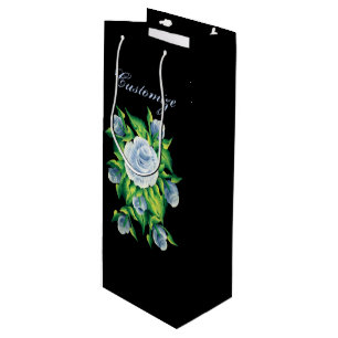 Personalized Hand Painted Blue Roses Wine Bag