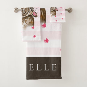 Personalized Hand painted Bunny glitter Bath Towel Set