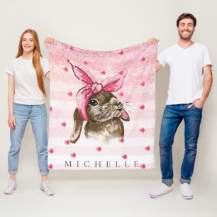 Personalized Hand painted Bunny glitter Fleece Blanket