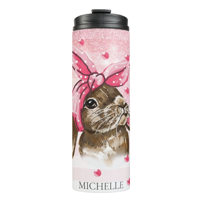 Personalized Hand painted Bunny glitter Thermal Tumbler (Front)
