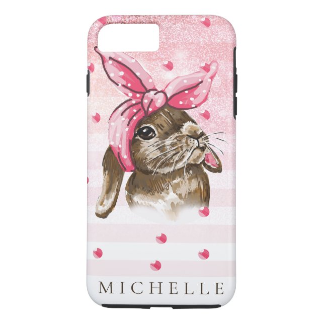 Personalized Hand painted Bunny with pink bow Case-Mate iPhone Case (Back)