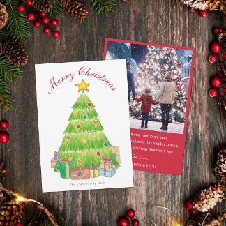 Personalized Hand-Painted Christmas Tree Photo Holiday Card