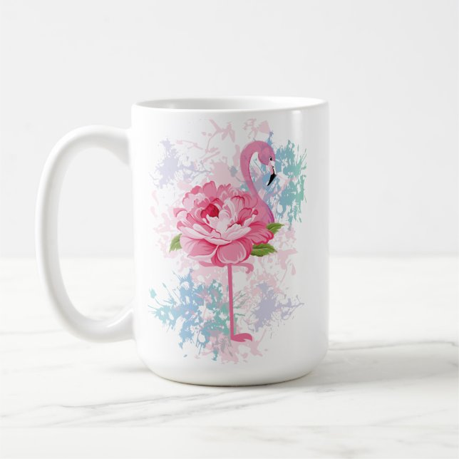 Personalized Hand painted pink flamingo Coffee Mug (Left)