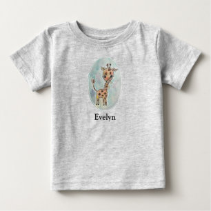 Personalized Hand Painted Watercolor Giraffe Baby T-Shirt