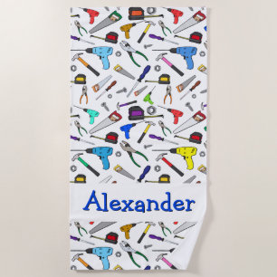 Personalized Hand Tools and Hardware Pattern Beach Towel