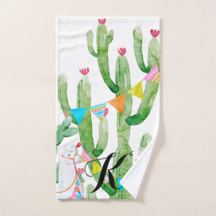 Personalized Hand Towel Boho Llama Bohemian Cacti