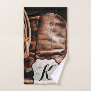 Personalized Hand Towel Cowboy Boots Barn Wood Rus