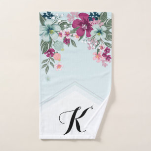 Personalized Hand Towel Tropical Flowers on Blue O