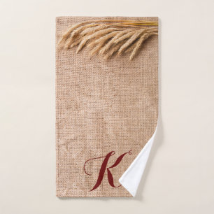 Personalized Hand Towel Wheat on Burlap Sack Count