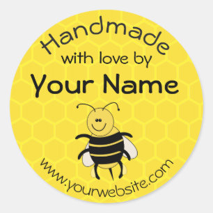 Personalized Handmade By Round Sticker Honeybee