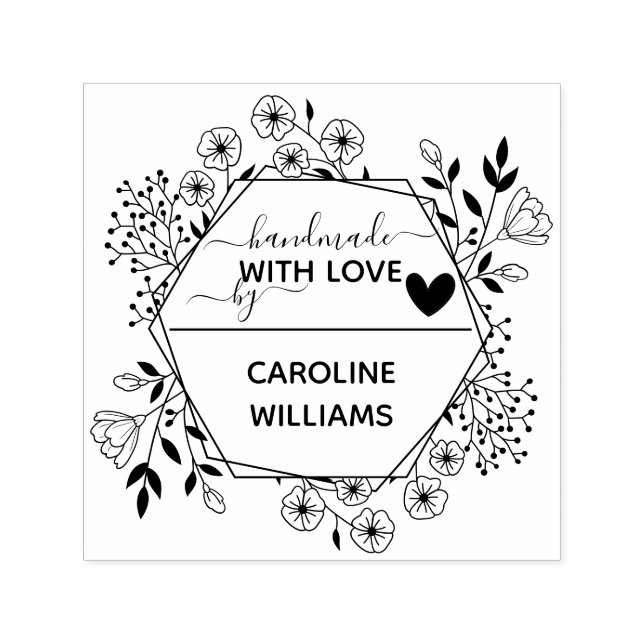 Personalized "Handmade With Love by" Botanical Self-inking Stamp (Design)