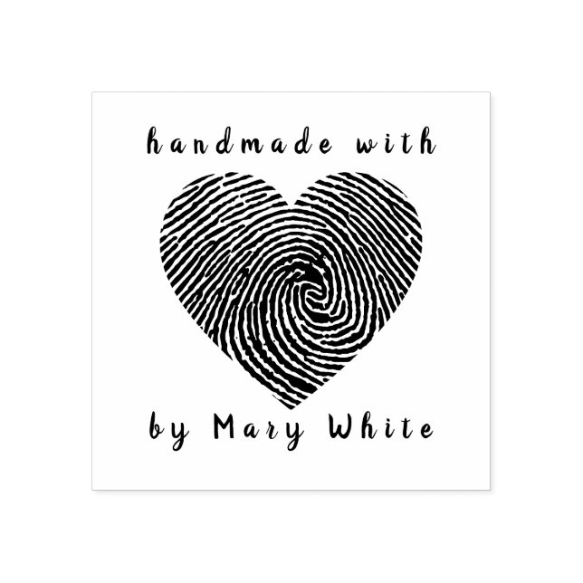 Personalized Handmade With Love Fingerprint Heart  Rubber Stamp (Imprint)