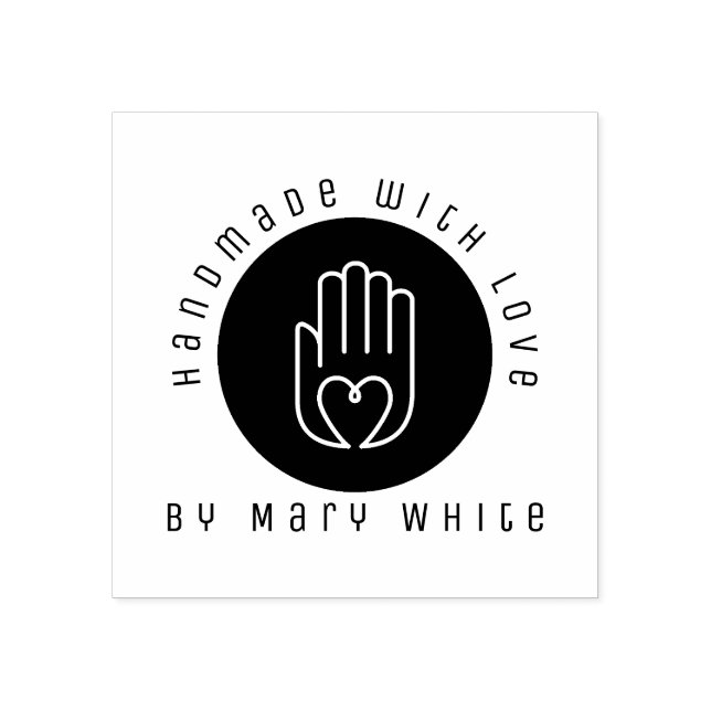 Personalized Handmade With Love Heart Hand Round Rubber Stamp (Imprint)