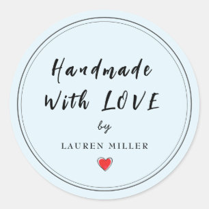 Personalized Handmade with love Pale blue Classic Round Sticker