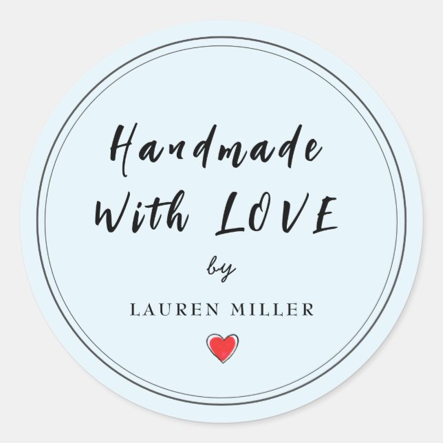 Personalized Handmade with love Pale blue Classic Round Sticker (Front)