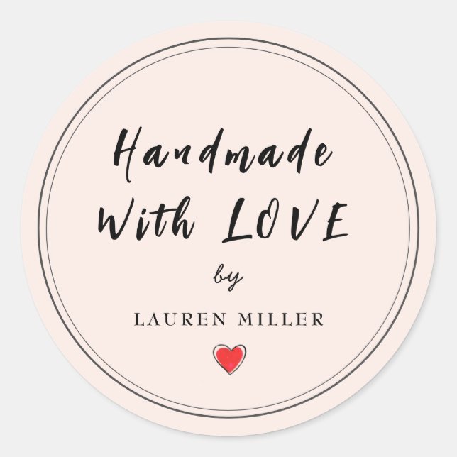 Personalized Handmade with love Pink Classic Round Sticker (Front)