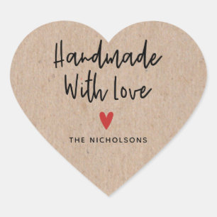 Personalized Handmade With Love Rustic Kraft Heart Sticker