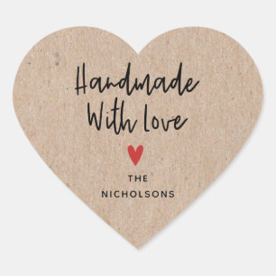 Personalized Handmade With Love Rustic Kraft Heart Sticker