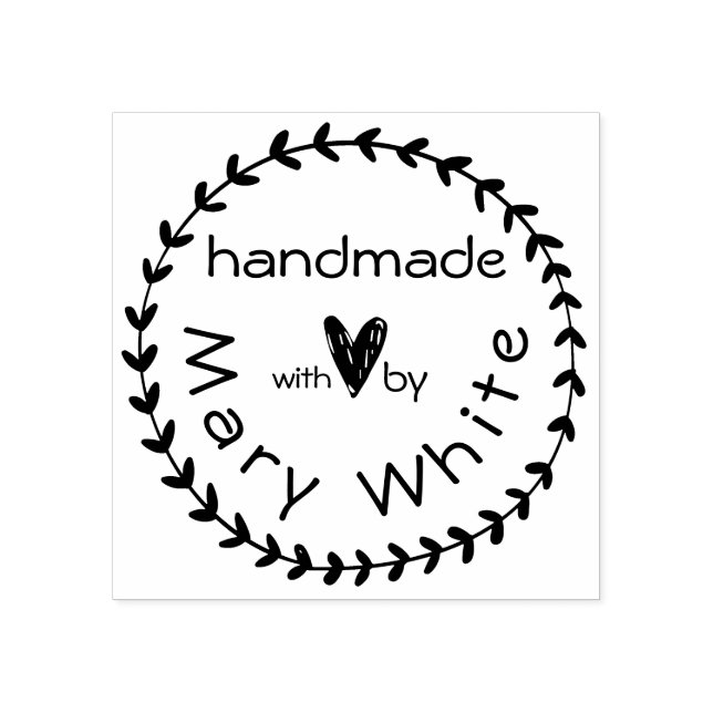 Personalized Handmade With Love Wreath Heart  Rubber Stamp (Imprint)