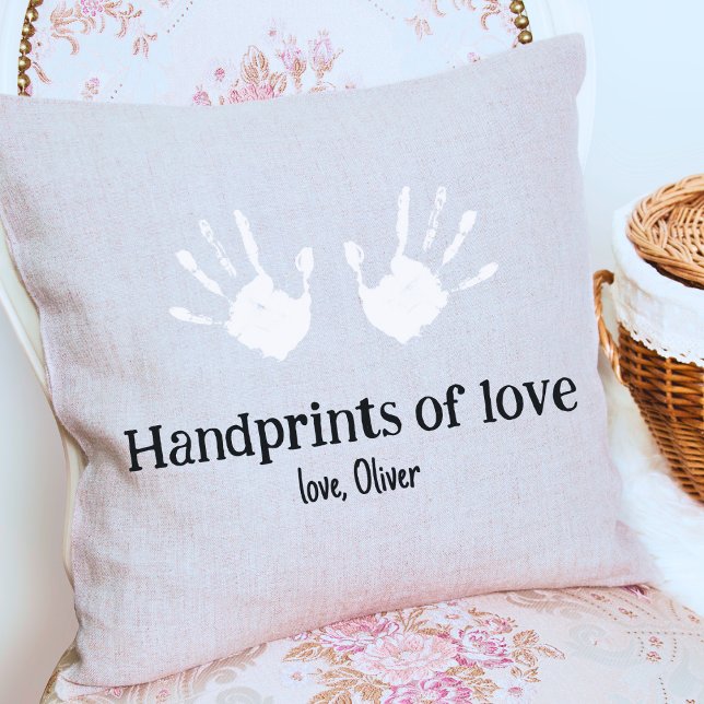 Personalized Handprints of love Kids hands Neutral Throw Pillow (Create-your-own Handprints Throw Pillow)