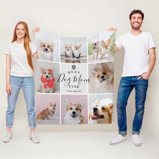 Personalized Handwritten Best Dog Mom 8 Photo Fleece Blanket (In Situ)
