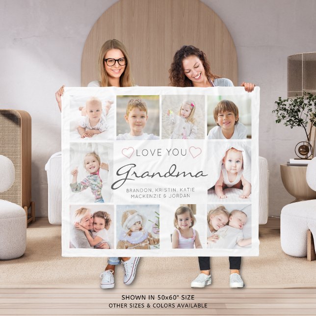 Personalized Handwritten Love You Grandma 10 Photo Fleece Blanket (Creator Uploaded)