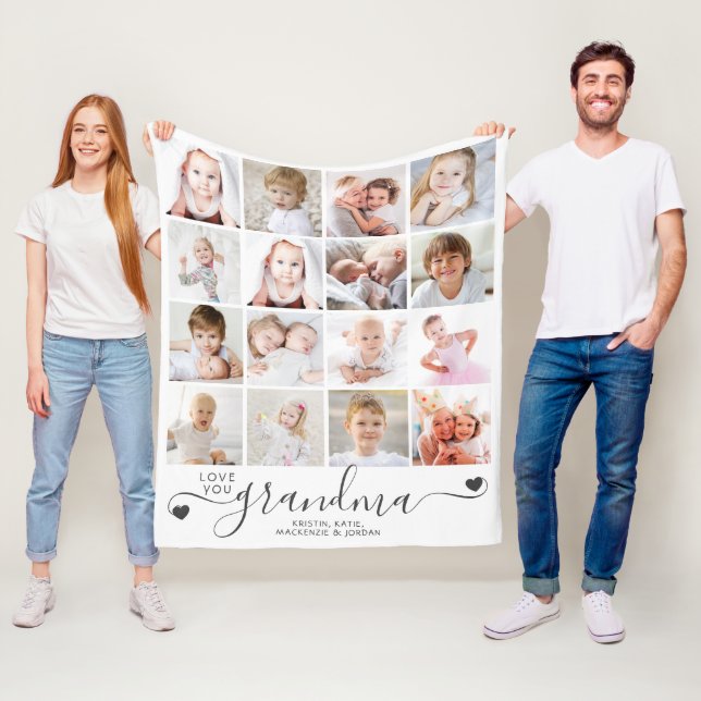 Personalized Handwritten Love You Grandma 16 Photo Fleece Blanket (In Situ)