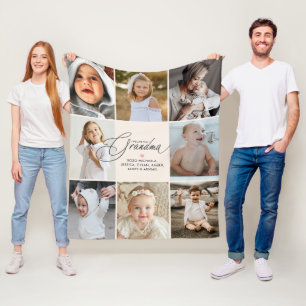 Personalized Handwritten Love You Grandma 8-Photo Fleece Blanket