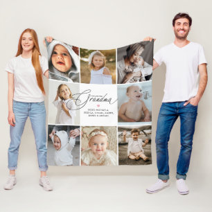 Personalized Handwritten Love You Grandma 8-Photo Fleece Blanket