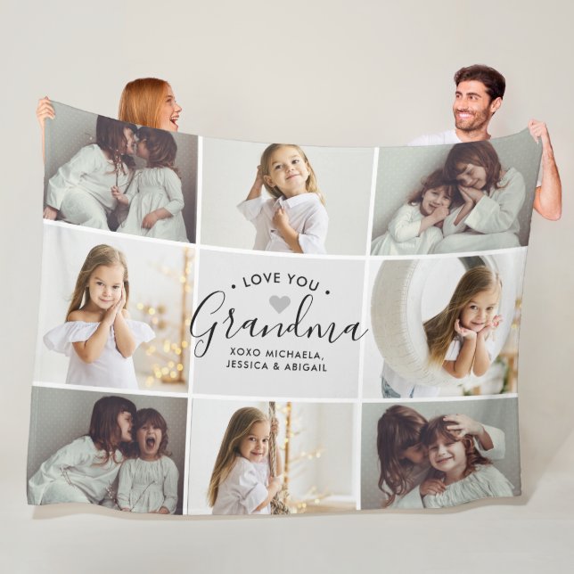 Personalized Handwritten Love You Grandma 8-Photo Fleece Blanket (In Situ)
