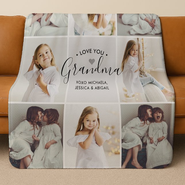Personalized Handwritten Love You Grandma 8-Photo Sherpa Blanket (Creator Uploaded)